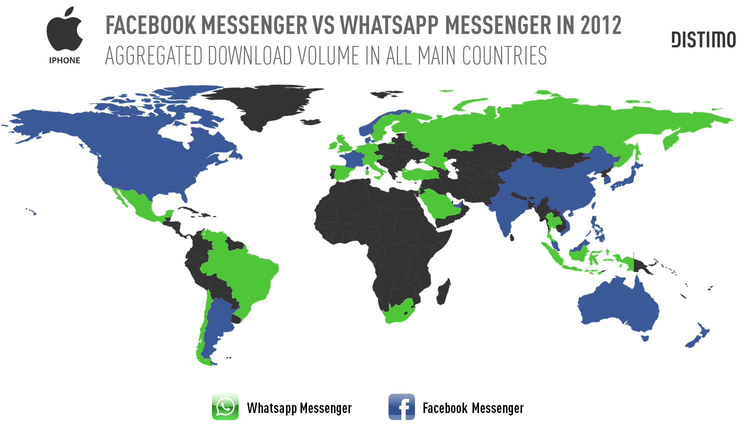 Facebook Messenger Vs Whatsapp Messenger por pais em 2012