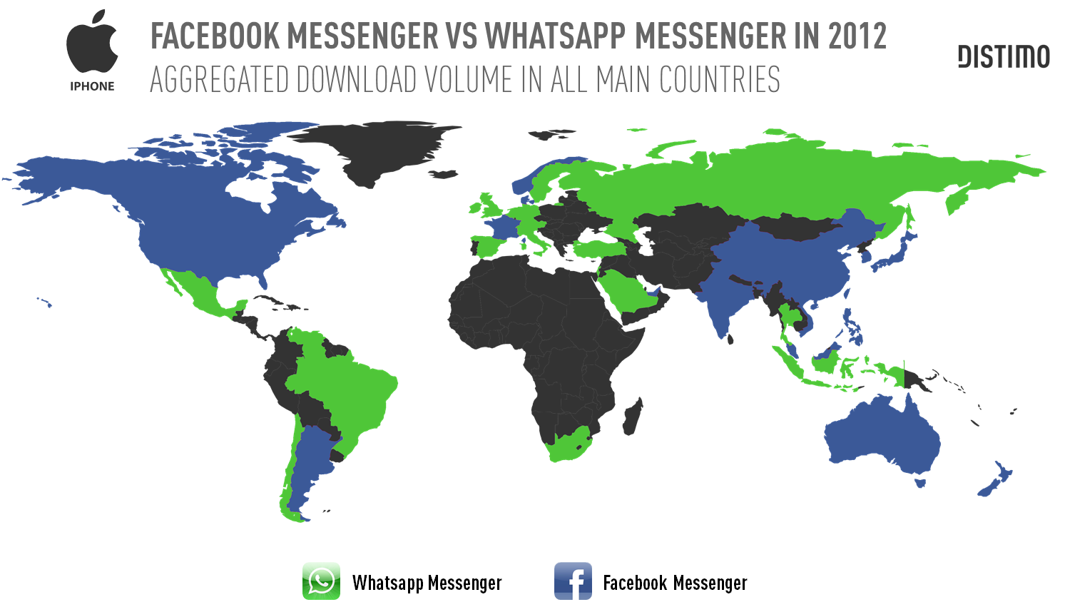 Facebook Messenger Vs Whatsapp Messenger por pais em 2012