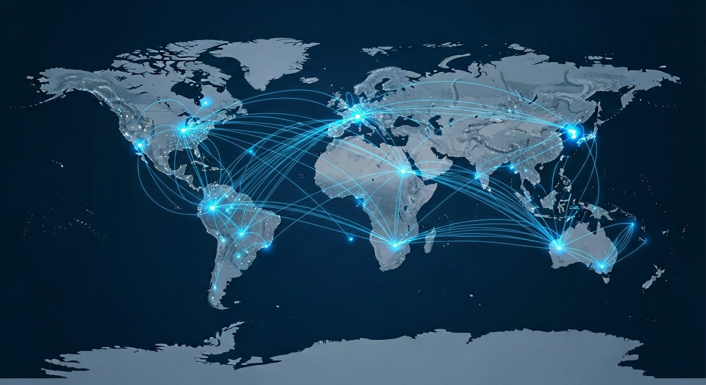 Mapa mundial mostrando as 9 zonas de numeração DDI por continente