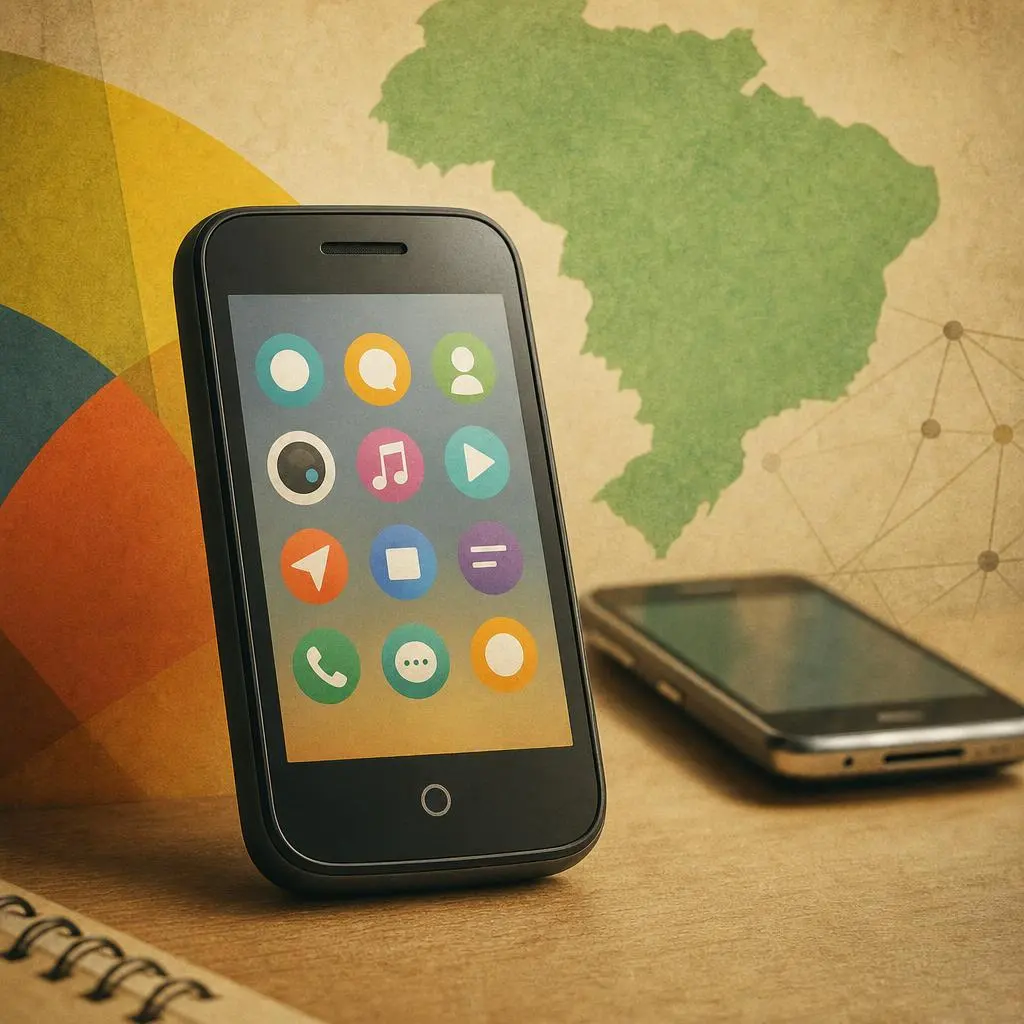 Ilustração de celular com grade de aplicativos, representando um sistema operacional móvel como o Firefox OS